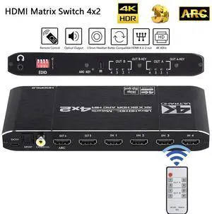 WRIARICH HDMI 2.0 Matrix 4x2 4K60Hz Switch Splitter HDCP2.2 EDID 4Kx2K HDR ARC HIFI HDMI Switcher SPDIF COAX 3.5mm Stereo Audio WRIARICH HDMI 2.0 Matrix 4x2 4K60Hz Switch Splitter HDCP2.2 EDID 4Kx2K HDR ARC HIFI HDMI Switcher SPDIF COAX 3.5mm Stereo Audio