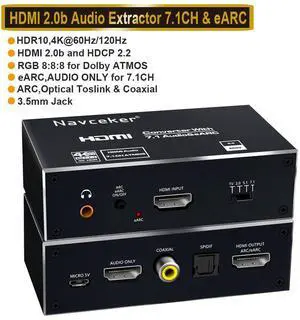 WRIARICH 4K 60Hz HDMI eARC/ARC Audio Extractor Splitter, Optical TOSLINK SPDIF 7.1CH, 3.5mm Audio Jack , Support RGB 8:8:8(7.1CH Dolby atmos),EDID,Dolby Vision,HDR 10 WRIARICH 4K 60Hz HDMI eARC/ARC Audio Extractor Splitter, Optical TOSLINK SPDIF 7.1CH, 3.5mm Audio Jack , Support RGB 8:8:8(7.1CH Dolby atmos),EDID,Dolby Vision,HDR 10
