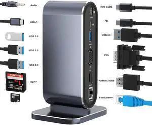 USB C Laptop Vertical Docking Station,12 in 1 Type C Hub Multiport Adapter Dongle with, HDMI, VGA, PD, Ethernet, SD/TF, 4*USB 3.0 Ports, USB-C Data , Mic/Audio, Compatible for Laptops Notebook USB C Laptop Vertical Docking Station,12 in 1 Type C Hub Multiport Adapter Dongle with, HDMI, VGA, PD, Ethernet, SD/TF, 4*USB 3.0 Ports, USB-C Data , Mic/Audio, Compatible for Laptops Notebook