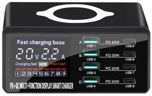 WRIARICH 110W USB Charging Station, 8-Port Charging Hub for Multiple Devices, 45W PD3.0 Fast Charging Laptop Power Adapter for Mobile Phones, Tablets Smartphones, Home Office Use WRIARICH 110W USB Charging Station, 8-Port Charging Hub for Multiple Devices, 45W PD3.0 Fast Charging Laptop Power Adapter for Mobile Phones, Tablets Smartphones, Home Office Use