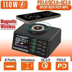 110W Magnetic Charging Station, QC3.0 PD45W Wireless Fast Charging Dock with Digital Display, 8 Ports Multiple Devices Charging Hub for Mobile Phones Tablets 110W Magnetic Charging Station, QC3.0 PD45W Wireless Fast Charging Dock with Digital Display, 8 Ports Multiple Devices Charging Hub for Mobile Phones Tablets