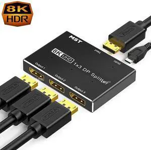 8k DisplayPort Splitter 1 in 3 Out 8K@30Hz 4K@144Hz DP 1.4 Splitter Triple MST SST Hub Adapter 1x3 Port for 1 DisplayPort Ultra HD Source to 3 HD Display Port 8k DisplayPort Splitter 1 in 3 Out 8K@30Hz 4K@144Hz DP 1.4 Splitter Triple MST SST Hub Adapter 1x3 Port for 1 DisplayPort Ultra HD Source to 3 HD Display Port
