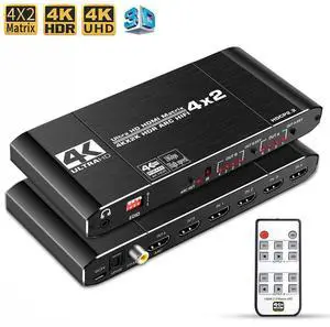 WRIARICH 4K@60Hz HDMI Matrix 4x2 Switch Splitter Support HDCP 2.2 IR Remote Control HDMI Switch 4x2 Spdif 4K HDMI 4x2 Matrix Switch WRIARICH 4K@60Hz HDMI Matrix 4x2 Switch Splitter Support HDCP 2.2 IR Remote Control HDMI Switch 4x2 Spdif 4K HDMI 4x2 Matrix Switch