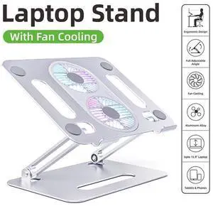Aluminum Laptop Cooling Pad with Dual High-speed Fan, Foldable Computer Riser, Ergonomic Laptop Tablets Elevator for Desk, Metal Holder Compatible with 11-17.3 inch Tablet Notebook Aluminum Laptop Cooling Pad with Dual High-speed Fan, Foldable Computer Riser, Ergonomic Laptop Tablets Elevator for Desk, Metal Holder Compatible with 11-17.3 inch Tablet Notebook