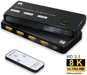 WRIARICH HDMI 2.1 Ultra 8K HD 3in 1out Switch with IR Remote, 8K@60Hz 4K@120Hz High Speed 48Gbps Splitter(Singal Display) Converter Compatible with Xbox X PS5 WRIARICH HDMI 2.1 Ultra 8K HD 3in 1out Switch with IR Remote, 8K@60Hz 4K@120Hz High Speed 48Gbps Splitter(Singal Display) Converter Compatible with Xbox X PS5