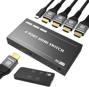 WRIARICH HDMI 2.1 Ultra 8K HD 4in 1out Switcher with Remote Control,8K@60Hz 4K@120Hz High Speed 48Gbps Switcher Converter Compatible with Xbox X PS5 WRIARICH HDMI 2.1 Ultra 8K HD 4in 1out Switcher with Remote Control,8K@60Hz 4K@120Hz High Speed 48Gbps Switcher Converter Compatible with Xbox X PS5