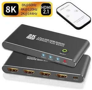 WRIARICH HDMI 2.1 Ultra 8K HD 3in 1out Switcher ,8K@60Hz 4K@120Hz High Speed 48Gbps Switcher Converter with Remote Control Compatible with Xbox X PS5 WRIARICH HDMI 2.1 Ultra 8K HD 3in 1out Switcher ,8K@60Hz 4K@120Hz High Speed 48Gbps Switcher Converter with Remote Control Compatible with Xbox X PS5