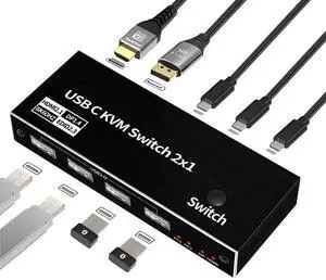 WRIARICH 2x1 USB C KVM Switch 8K@60Hz 4K@120Hz, 2 Port Type C KVM Switch for 2 Computers Share 1 Monitor (HDMI or DP Output), USB C KCM with 4 USB 2.0 Ports, 2 USB-C Cables Included WRIARICH 2x1 USB C KVM Switch 8K@60Hz 4K@120Hz, 2 Port Type C KVM Switch for 2 Computers Share 1 Monitor (HDMI or DP Output), USB C KCM with 4 USB 2.0 Ports, 2 USB-C Cables Included