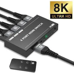 WRIARICH HDMI 2.1 Ultra HD 8K High Speed 48Gbps Switcher Only 4in 1out 8K@60Hz 4K@120Hz Converter with Remote Control Compatible with Xbox PS5 Projectors Monitors WRIARICH HDMI 2.1 Ultra HD 8K High Speed 48Gbps Switcher Only 4in 1out 8K@60Hz 4K@120Hz Converter with Remote Control Compatible with Xbox PS5 Projectors Monitors