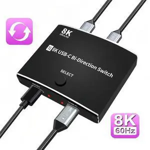 USB C Switch Bi-Directional Switcher 1 in 2 Out/2 in 1 Out USB Switch Selector 2 Computers Share 1 Devices USB KVM Switch 8K@60Hz Video 10Gbps Data Transfer 100W Charging USB-C Cables Included USB C Switch Bi-Directional Switcher 1 in 2 Out/2 in 1 Out USB Switch Selector 2 Computers Share 1 Devices USB KVM Switch 8K@60Hz Video 10Gbps Data Transfer 100W Charging USB-C Cables Included