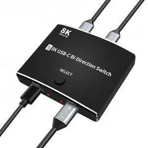 USB C Switch, 8K 60Hz 2 in 1 Output USB3.1 Type C Data Transfer Splitter, 10Gbps Data Transfer PD 100W Power Delivery Share Monitor Switch Selector with Power Indicator for PCs USB C Switch, 8K 60Hz 2 in 1 Output USB3.1 Type C Data Transfer Splitter, 10Gbps Data Transfer PD 100W Power Delivery Share Monitor Switch Selector with Power Indicator for PCs