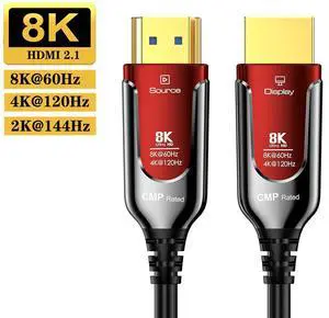 8K Fiber Optic Gaming HDMI 2.1 Plenum-Rated Cable, 48Gbps High Speed 3D 8K60 4K120 144Hz HDMI Cord eARC HDR10 HDCP 2.2&2.3 Compatible with Roku-TV/PS5/HDTV/Blu-ray - 16FT/5M, Red 8K Fiber Optic Gaming HDMI 2.1 Plenum-Rated Cable, 48Gbps High Speed 3D 8K60 4K120 144Hz HDMI Cord eARC HDR10 HDCP 2.2&2.3 Compatible with Roku-TV/PS5/HDTV/Blu-ray - 16FT/5M, Red