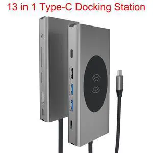 13 IN 1 USB C Adapter for MacBook Pro/MacBook Air 2020 2019 2018, USB-C Hub with USB3.0,SD/TF Card Reader and 100W PD Port, 4K HDMI Output,USB-C Data Port, VGA,3.5mm Jack hole, Wireless Charging 13 IN 1 USB C Adapter for MacBook Pro/MacBook Air 2020 2019 2018, USB-C Hub with USB3.0,SD/TF Card Reader and 100W PD Port, 4K HDMI Output,USB-C Data Port, VGA,3.5mm Jack hole, Wireless Charging