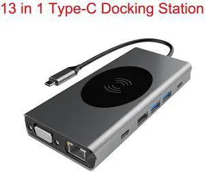Multiport Adapter USB C Dongle for MacBook Pro, 13 IN 1 USB C to HDMI Adapter with Ethernet VGA PD Port USB3.0 USB-C Data Por SD/TF Card Reader Wireless Charging and 3.5mm Audio for Type C Laptops Multiport Adapter USB C Dongle for MacBook Pro, 13 IN 1 USB C to HDMI Adapter with Ethernet VGA PD Port USB3.0 USB-C Data Por SD/TF Card Reader Wireless Charging and 3.5mm Audio for Type C Laptops