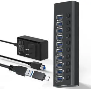 WRIARICH 10-Port USB A Data Hub with 48W Power Adapter, 10 Data Transfer Ports with 4*USB 3.0 Smart Charging, Individual On/Off Switches, 12V/4A DC Power Adapter for Laptops, PC WRIARICH 10-Port USB A Data Hub with 48W Power Adapter, 10 Data Transfer Ports with 4*USB 3.0 Smart Charging, Individual On/Off Switches, 12V/4A DC Power Adapter for Laptops, PC