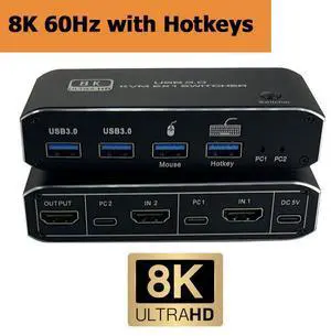 WRIARICH 8K@60Hz 4K@120Hz HDMI 2.1 KVM Switch with USB 3.0 2 in 1 Out, 2 Port KVM Switch for 2 Computers 1 Monitor, 2 PCs Share 1 Set of Keyboard, Mouse, Printer for Mac, Windows WRIARICH 8K@60Hz 4K@120Hz HDMI 2.1 KVM Switch with USB 3.0 2 in 1 Out, 2 Port KVM Switch for 2 Computers 1 Monitor, 2 PCs Share 1 Set of Keyboard, Mouse, Printer for Mac, Windows