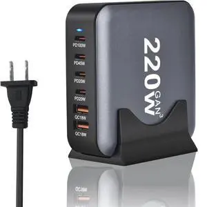 WRIARICH 6-Port USB Type C Charger, 220W Fast Desk Charger, QC3.0 PD3.0 Type C Charging Block Travel GaN Charger Adapter for iPhone Pro, Samsung, MacBook Pro/Air, iPad, Laptops, XPS WRIARICH 6-Port USB Type C Charger, 220W Fast Desk Charger, QC3.0 PD3.0 Type C Charging Block Travel GaN Charger Adapter for iPhone Pro, Samsung, MacBook Pro/Air, iPad, Laptops, XPS