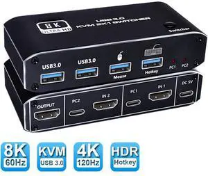 WRIARICH 8K KVM Switch HDMI 2 Port, 2 in 1 Out, UHD 8K@60Hz, 2 USB 3.0 Hub, One Key Button Switch, Compatible with Most Keyboards and Mouse, 2 Computers Share 1 Monitor WRIARICH 8K KVM Switch HDMI 2 Port, 2 in 1 Out, UHD 8K@60Hz, 2 USB 3.0 Hub, One Key Button Switch, Compatible with Most Keyboards and Mouse, 2 Computers Share 1 Monitor