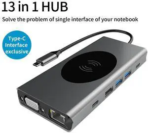 Dual Monitor USB C Docking Station, HDMI & VGA Adapter, PD, Ethernet, SD TF Card Reader, USB3.0,USB-C Data Port, Mic/Audio,Wireless Charging USB C Hub, Thunderbolt Dock Compatible for MacBook Air Pro Dual Monitor USB C Docking Station, HDMI & VGA Adapter, PD, Ethernet, SD TF Card Reader, USB3.0,USB-C Data Port, Mic/Audio,Wireless Charging USB C Hub, Thunderbolt Dock Compatible for MacBook Air Pro