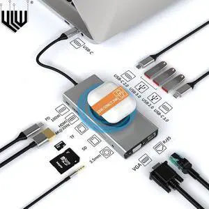 Dual Display 13 IN 1 Type C Adapter Docking Station with VGA HDMI, PD, Ethernet, SD TF Card Reader, USB3.0 Port,USB-C Data Port, Mic/Audio,Ethernet,Wireless Charging Compatible for MacBook Air Pro Dual Display 13 IN 1 Type C Adapter Docking Station with VGA HDMI, PD, Ethernet, SD TF Card Reader, USB3.0 Port,USB-C Data Port, Mic/Audio,Ethernet,Wireless Charging Compatible for MacBook Air Pro
