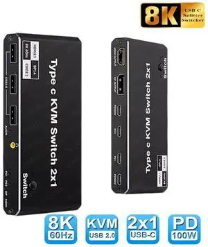 WRIARICH 2x1 8K Type-C KVM Switch for 2 PC Share 1 Monitors, KVM USB C Switcher 100W PD Support HDMI/DP Monitor Output, 2PC Share 3 USB Devices+3.5mm Jack, 2 USB-C Cables Included WRIARICH 2x1 8K Type-C KVM Switch for 2 PC Share 1 Monitors, KVM USB C Switcher 100W PD Support HDMI/DP Monitor Output, 2PC Share 3 USB Devices+3.5mm Jack, 2 USB-C Cables Included