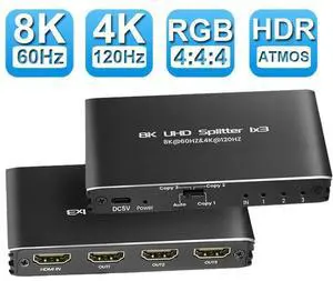 WRIARICH 4K 120Hz HDMI Splitter 1 in 3 Out, 1x3 Power HDMI Splitter 3 Ports w/AC Adapter, 8K@60Hz 3D Full HD Distributor for Xbox, PS5, Blu-Ray Player, HDTV Support 48Gbps, HDCP 2.3, RGB 4:4:4 WRIARICH 4K 120Hz HDMI Splitter 1 in 3 Out, 1x3 Power HDMI Splitter 3 Ports w/AC Adapter, 8K@60Hz 3D Full HD Distributor for Xbox, PS5, Blu-Ray Player, HDTV Support 48Gbps, HDCP 2.3, RGB 4:4:4