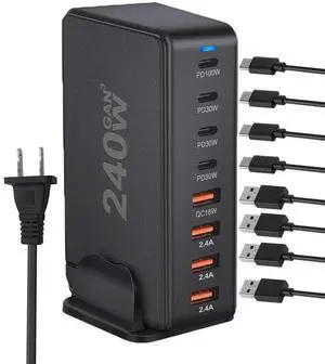 WRIARICH 8 Port USB C Charger, 240W GaN, iPad Charging Station Hub, QC3.0 Fast Compact for MacBook Pro/Air, iPad Pro, Galaxy S23, Dell XPS 13, Note 20/10+, iPhone 15/14/Pro WRIARICH 8 Port USB C Charger, 240W GaN, iPad Charging Station Hub, QC3.0 Fast Compact for MacBook Pro/Air, iPad Pro, Galaxy S23, Dell XPS 13, Note 20/10+, iPhone 15/14/Pro