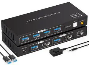 WRIARICH 8K KVM Switch 1 Monitors 2 Computers HDMI, with 4 USB 3.0 Hub, 8K@60Hz HDMI 2.1 Monitor KVM Switch, Wired Controller KVM Switches, Share Keyboard Mouse Printer, EDID,Plug and Play WRIARICH 8K KVM Switch 1 Monitors 2 Computers HDMI, with 4 USB 3.0 Hub, 8K@60Hz HDMI 2.1 Monitor KVM Switch, Wired Controller KVM Switches, Share Keyboard Mouse Printer, EDID,Plug and Play