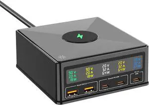 WRIARICH 6-in-1 GaN USB C Charging Station(160W Max), 15W Wireless Magnetic Fast Desk Charger Adapter, 2 USB-A, 3 USB-C, LCD Display Charging for Mobile Phones, Tablets, Home Office WRIARICH 6-in-1 GaN USB C Charging Station(160W Max), 15W Wireless Magnetic Fast Desk Charger Adapter, 2 USB-A, 3 USB-C, LCD Display Charging for Mobile Phones, Tablets, Home Office