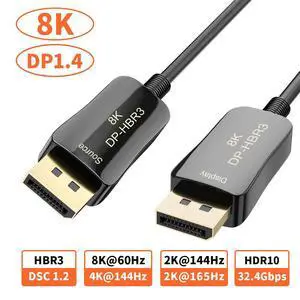 WRIARICH Fiber 8K DisplayPort DP 1.4 Cable DP Ultra HD 8K@60Hz, 4K @ 120Hz High Speed 32.4Gbps Optic Fiber Slim and Flexible DP to DP Male to Male 3D Cable 10m 33ft WRIARICH Fiber 8K DisplayPort DP 1.4 Cable DP Ultra HD 8K@60Hz, 4K @ 120Hz High Speed 32.4Gbps Optic Fiber Slim and Flexible DP to DP Male to Male 3D Cable 10m 33ft