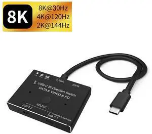 WRIARICH KVM USB C two-way Switch 1x2/2x1 USB 3.1 splitter data video switcher 8K @ 30Hz PD 100W for PC monitor Mobile phone Multi-source WRIARICH KVM USB C two-way Switch 1x2/2x1 USB 3.1 splitter data video switcher 8K @ 30Hz PD 100W for PC monitor Mobile phone Multi-source
