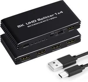 WRIARICH HDMI Splitter 1 in 4 Out - 1x4 HDMI Display Duplicate/Mirror - Powered Splitter 4K 120Hz, 8K @ 60Hz (One Input To Four Outputs) - 1 Source to 4 Identical Displays WRIARICH HDMI Splitter 1 in 4 Out - 1x4 HDMI Display Duplicate/Mirror - Powered Splitter 4K 120Hz, 8K @ 60Hz (One Input To Four Outputs) - 1 Source to 4 Identical Displays