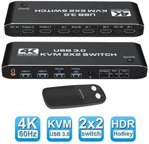 WRIARICH 4K@60Hz HDMI2.0b KVM Switch 2 in 2 Out Box, with 2 Computers 2 Monitor, 2 PCs Share 1 Set of Keyboard, Mouse, 2 USB3.0 Hubs, for Mac, Windows WRIARICH 4K@60Hz HDMI2.0b KVM Switch 2 in 2 Out Box, with 2 Computers 2 Monitor, 2 PCs Share 1 Set of Keyboard, Mouse, 2 USB3.0 Hubs, for Mac, Windows