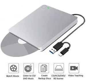 External DVD Blu-Ray Burner Drive, USB 3.0 Type-C CD DVD +/-RW Optical Drive USB C Burner Slim CD/DVD ROM Rewriter Writer Reader Portable with One Touch Pop up for PC Laptop Desktop MacBook Mac External DVD Blu-Ray Burner Drive, USB 3.0 Type-C CD DVD +/-RW Optical Drive USB C Burner Slim CD/DVD ROM Rewriter Writer Reader Portable with One Touch Pop up for PC Laptop Desktop MacBook Mac