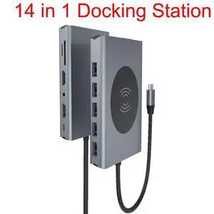 14 in 1 USB C Adapter for MacBook Pro/MacBook Air 2020 2019 2018 , USB-C Hub with 5USB3.0,SD/TF Card Reader and 100W Thunderbolt PD Port, 4K Dual HDMI Output, VGA,3.5mm Jack hole, Wireless Charging 14 in 1 USB C Adapter for MacBook Pro/MacBook Air 2020 2019 2018 , USB-C Hub with 5USB3.0,SD/TF Card Reader and 100W Thunderbolt PD Port, 4K Dual HDMI Output, VGA,3.5mm Jack hole, Wireless Charging