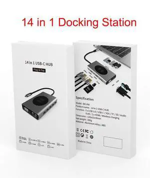 WRIARICH USB C Hub, 14 in 1 USB C to HDMI Adapter with Ethernet, 4K HDMI, 1080P VGA, 5 USB 3.0,Wireless Charging, SD/TF Card Reader,100W Pd Charging,3.5mm Jack hole Compatible for MacBook Pro WRIARICH USB C Hub, 14 in 1 USB C to HDMI Adapter with Ethernet, 4K HDMI, 1080P VGA, 5 USB 3.0,Wireless Charging, SD/TF Card Reader,100W Pd Charging,3.5mm Jack hole Compatible for MacBook Pro