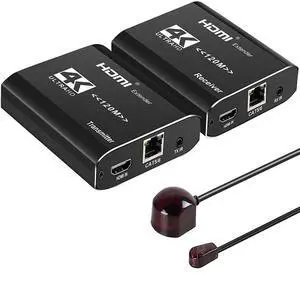 WRIARICH HDMI Extender 4K@30Hz, 3D, Over Single Cat5e/Cat6/Cat 7 Cable Full HD Uncompressed Transmit Up to 393 Ft(120m), IR and HDMI Loop Function Supported (Transmitter and Receiver) WRIARICH HDMI Extender 4K@30Hz, 3D, Over Single Cat5e/Cat6/Cat 7 Cable Full HD Uncompressed Transmit Up to 393 Ft(120m), IR and HDMI Loop Function Supported (Transmitter and Receiver)