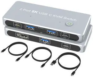 WRIARICH 8K USB-C KVM Switch DP1.4 2USB-C 2PC Input 1 DisplayPort Output 8K KVM 8K@60Hz 4K@144Hz with 3X USB2.0 Port 2 PC Sharing one USB Keyboard Mouse U disks WRIARICH 8K USB-C KVM Switch DP1.4 2USB-C 2PC Input 1 DisplayPort Output 8K KVM 8K@60Hz 4K@144Hz with 3X USB2.0 Port 2 PC Sharing one USB Keyboard Mouse U disks