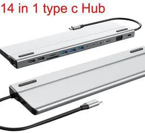 WRIARICH USB C Hub, Multiport Adapter USB C Dongle for MacBook Pro, 14 in 1 USB C to HDMI Adapter with Ethernet VGA PD Port USB 3.0/2.0 SD/TF Card Reader and 3.5mm Audio for Type C Laptops and More WRIARICH USB C Hub, Multiport Adapter USB C Dongle for MacBook Pro, 14 in 1 USB C to HDMI Adapter with Ethernet VGA PD Port USB 3.0/2.0 SD/TF Card Reader and 3.5mm Audio for Type C Laptops and More