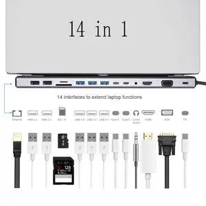 WRIARICH Display 14 in 1 USB C Hub with VGA HDMI & DP, PD3.0, Ethernet, SD TF Card Reader, 5 USB Port, Mic/Audio,Ethernet Type C Adapter Docking Station Compatible for MacBook Air Pro and More WRIARICH Display 14 in 1 USB C Hub with VGA HDMI & DP, PD3.0, Ethernet, SD TF Card Reader, 5 USB Port, Mic/Audio,Ethernet Type C Adapter Docking Station Compatible for MacBook Air Pro and More
