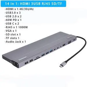 WRIARICH USB C Hub, USB C Docking Station 14 in 1 Dual Display Type C Adapter with VGA HDMI 4K, DP, PD Charger, Gigabit Ethernet, 5 USB Ports, SD/TF Card Reader, Mic/Audio for MacBook Pro and Windows WRIARICH USB C Hub, USB C Docking Station 14 in 1 Dual Display Type C Adapter with VGA HDMI 4K, DP, PD Charger, Gigabit Ethernet, 5 USB Ports, SD/TF Card Reader, Mic/Audio for MacBook Pro and Windows
