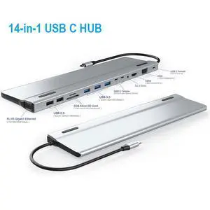 Display 14 in 1 USB C Hub with VGA HDMI & DP, PD3.0, Ethernet, SD TF Card Reader, 5 USB Port, Mic/Audio, Type C Adapter Docking Station Compatible for MacBook Air Pro and More Display 14 in 1 USB C Hub with VGA HDMI & DP, PD3.0, Ethernet, SD TF Card Reader, 5 USB Port, Mic/Audio, Type C Adapter Docking Station Compatible for MacBook Air Pro and More