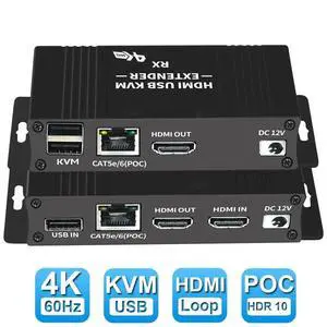 WRIARICH 4K 60Hz HDMI KVM USB Extender, KVM Extender Over IP Over Ethernet CAT5e/ CAT6, One to Many POE-196ft(60m), Receiver with USB 2.0 port Supper HD Lossless Ultralow Latency Audio/Video Extender WRIARICH 4K 60Hz HDMI KVM USB Extender, KVM Extender Over IP Over Ethernet CAT5e/ CAT6, One to Many POE-196ft(60m), Receiver with USB 2.0 port Supper HD Lossless Ultralow Latency Audio/Video Extender