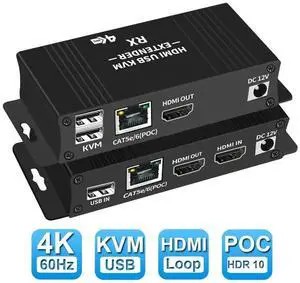 WRIARICH 4K HDMI KVM USB Extender Over IP Over Ethernet 4K 60Hz HD Video Over Cat5e/6 Ethernet Cable 60m (196ft) for Mouse and Keyboard Control Remote Signals WRIARICH 4K HDMI KVM USB Extender Over IP Over Ethernet 4K 60Hz HD Video Over Cat5e/6 Ethernet Cable 60m (196ft) for Mouse and Keyboard Control Remote Signals