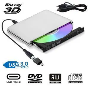 WRIARICH Aluminum External Blu Ray CD DVD Drive 3D, USB 3.0 and Type USB C Bluray DVD CD RW Row Burner Player Compatible for MacBook OS Windows 7 8 10 PC iMac,Silver WRIARICH Aluminum External Blu Ray CD DVD Drive 3D, USB 3.0 and Type USB C Bluray DVD CD RW Row Burner Player Compatible for MacBook OS Windows 7 8 10 PC iMac,Silver