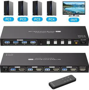 WRIARICH KVM Switch HDMI USB HDMI KVM Switch 4 in 1 Out 4K@60Hz / 2K@120Hz for 4 Computers Share 1 Monitor and 4 USB 3.0 Devices with 4 USB3.0 Cables and Wired Controller WRIARICH KVM Switch HDMI USB HDMI KVM Switch 4 in 1 Out 4K@60Hz / 2K@120Hz for 4 Computers Share 1 Monitor and 4 USB 3.0 Devices with 4 USB3.0 Cables and Wired Controller