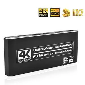 WRIARICH 3X1 Audio Video Capture Card with Mic & Audio 4K@60Hz HDMI Loop-Out, 4K 60fps Video Recorder for Gaming/Live Streaming/Video Conference, Works for Nintendo Switch/PS4/OBS/Camera/ PC WRIARICH 3X1 Audio Video Capture Card with Mic & Audio 4K@60Hz HDMI Loop-Out, 4K 60fps Video Recorder for Gaming/Live Streaming/Video Conference, Works for Nintendo Switch/PS4/OBS/Camera/ PC