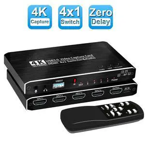 WRIARICH 4x1 4K@30Hz Video Capture Device Video Capture Card 4K 30fps HDMI-compatible to HDMI&USB3.0 Seamless Switch with Mic & 3.5mm Audio & IR for Game Record Live Streaming Broadcast WRIARICH 4x1 4K@30Hz Video Capture Device Video Capture Card 4K 30fps HDMI-compatible to HDMI&USB3.0 Seamless Switch with Mic & 3.5mm Audio & IR for Game Record Live Streaming Broadcast
