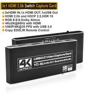 WRIARICH 3X1 Capture Card 4K 60fps, 4K@60Hz HDMI Video Game Capture Card with Microphone & HDMI Loop-Out, Audio out Record Broadcast Live Streaming Compatible with Nintendo/PS4/PS5/Xbox One WRIARICH 3X1 Capture Card 4K 60fps, 4K@60Hz HDMI Video Game Capture Card with Microphone & HDMI Loop-Out, Audio out Record Broadcast Live Streaming Compatible with Nintendo/PS4/PS5/Xbox One