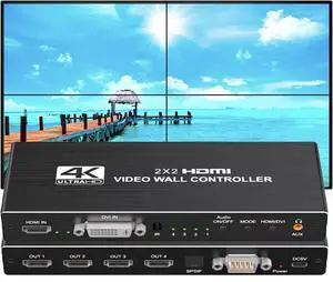 WRIARICH 2x2 HDMI Video Wall Controller, 1080P@60Hz HDMI DVI TV Wall Processor, 1080P HDMI Video Image Processor, HDMI & DVI Input with RS232, 180 Degree Rotate,Support 2x2 1x2 1x3 1x4 2X1 3x1 4x1 WRIARICH 2x2 HDMI Video Wall Controller, 1080P@60Hz HDMI DVI TV Wall Processor, 1080P HDMI Video Image Processor, HDMI & DVI Input with RS232, 180 Degree Rotate,Support 2x2 1x2 1x3 1x4 2X1 3x1 4x1